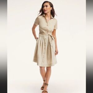 NWT Brooks Brothers Khaki Shirt Dress Belted Button Front Midi Size 14